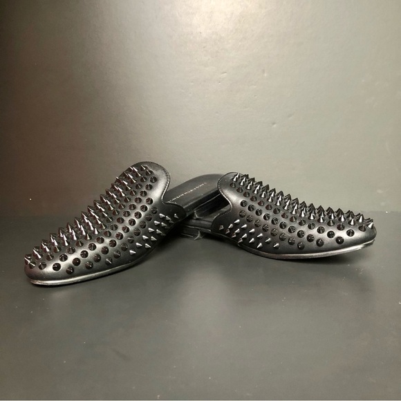 Saks Fifth Avenue Rudy Black Studded Leather Mules Men’s 7 Women’s 8.5 Punk Edgy - Picture 3 of 11